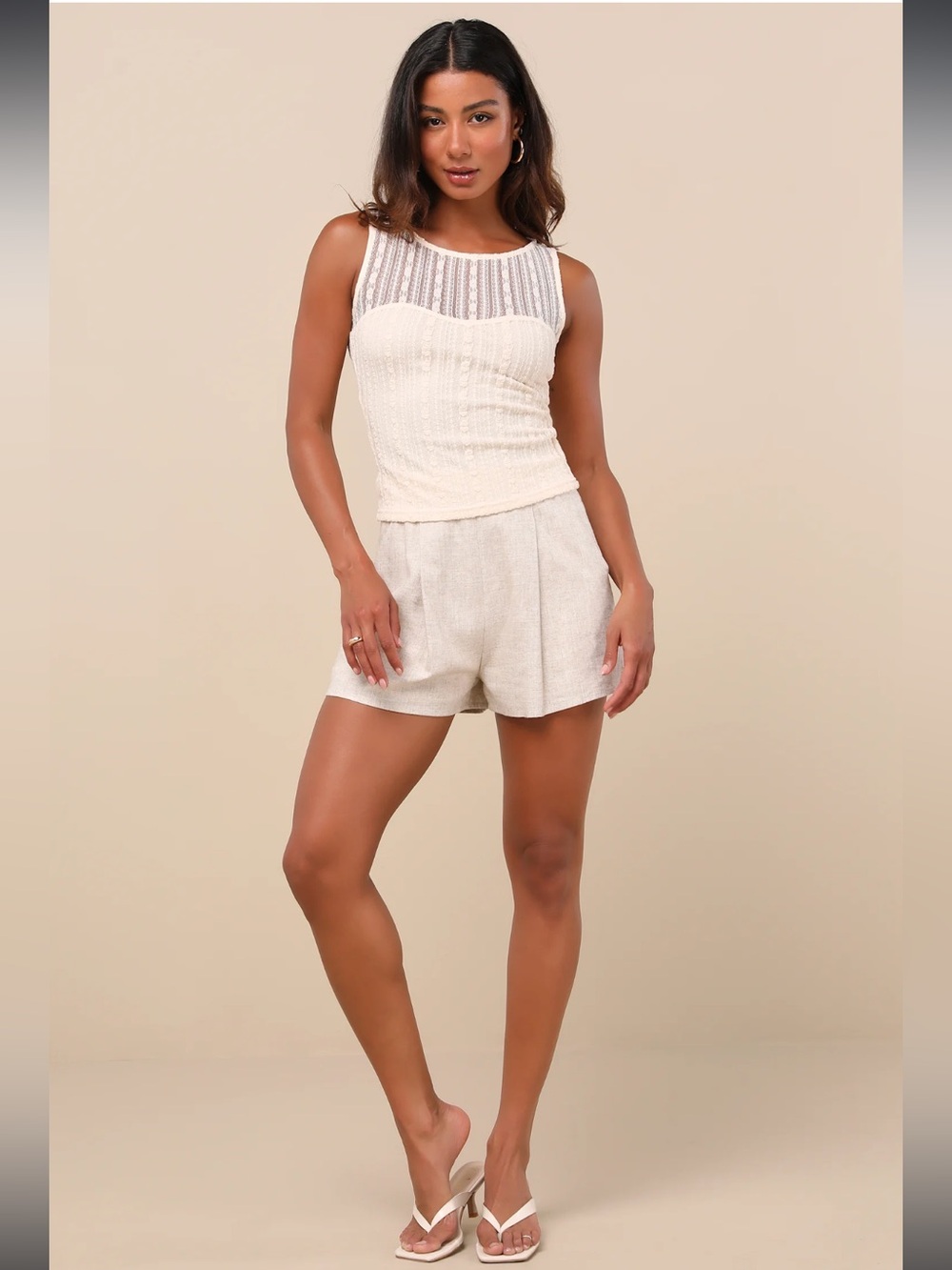 NWT lulus Aleysa Cream Floral Lace Tank‎ Top Size Medium